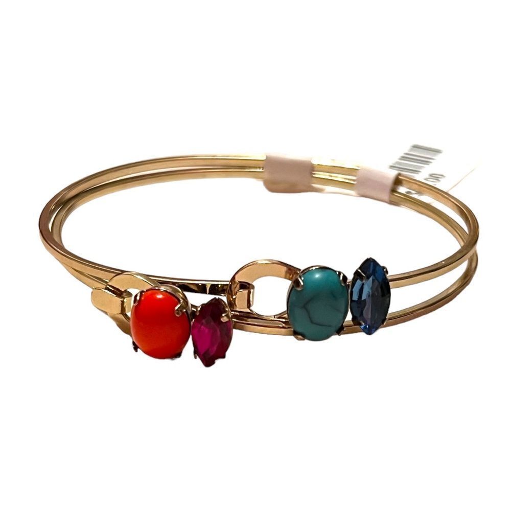 NWT Sequin Set Of 2 Gold Tone Multi-Color Stone And Rhinestone Bangles - Picture 3 of 4